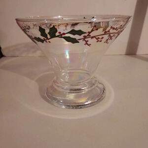 Bath and Body Works Christmas Iridescent Shine Glass Vase with Holly Ivy Design